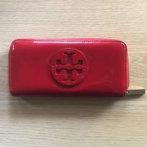 Tory Burch red patent leather wallet